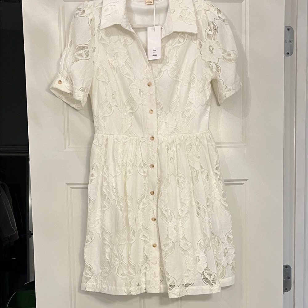 Good people design White Lace Button-Up Dress NWT